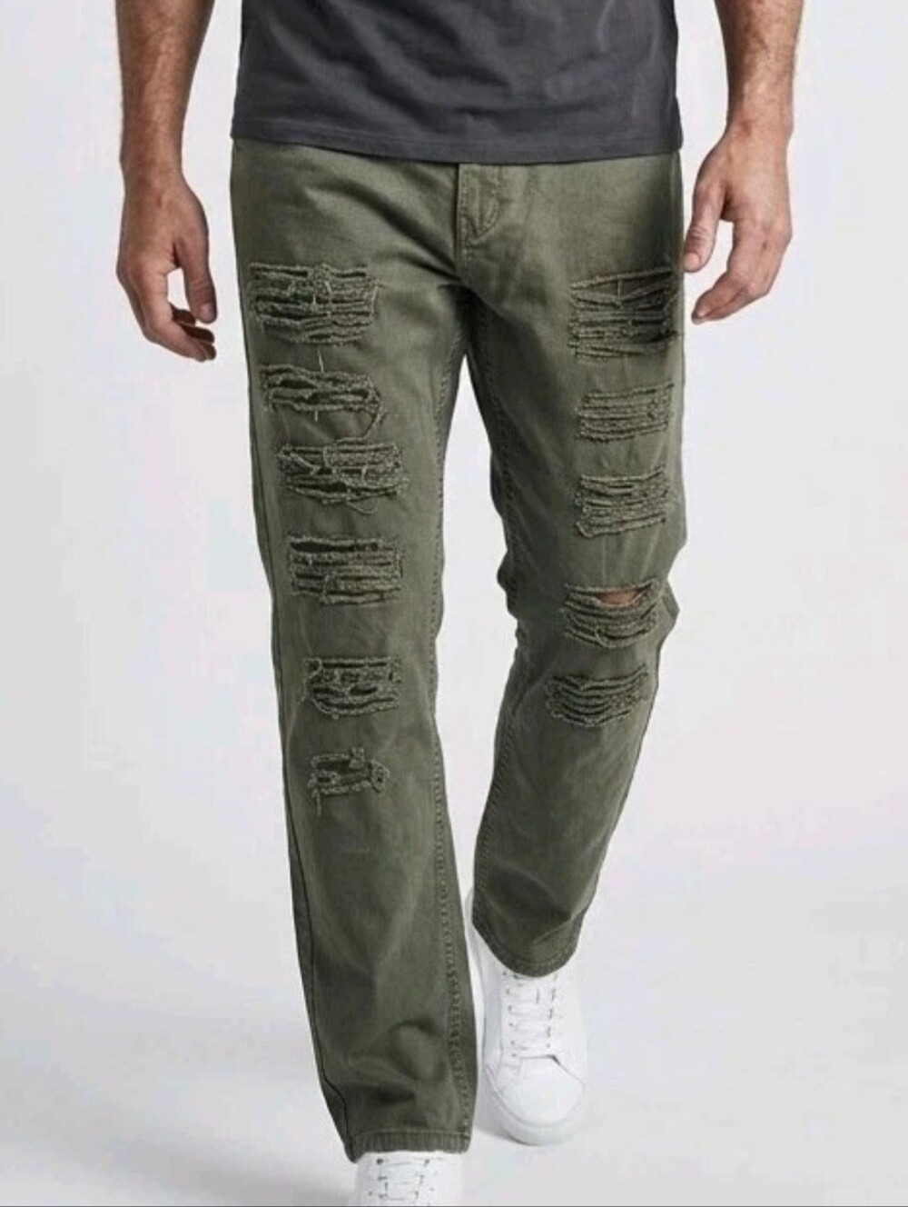 Southpole Jeans Mens 38x30 Green Denim Relaxed Baggy Distressed Destroyed